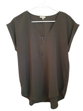 Lily White Zippered Olive Green Blouse Women's Size M